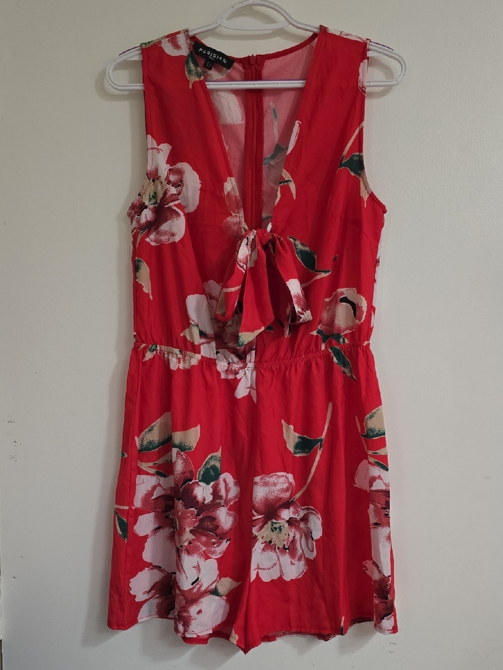 Parisian Works Red Floral Tie-Front Mini Dress Romper